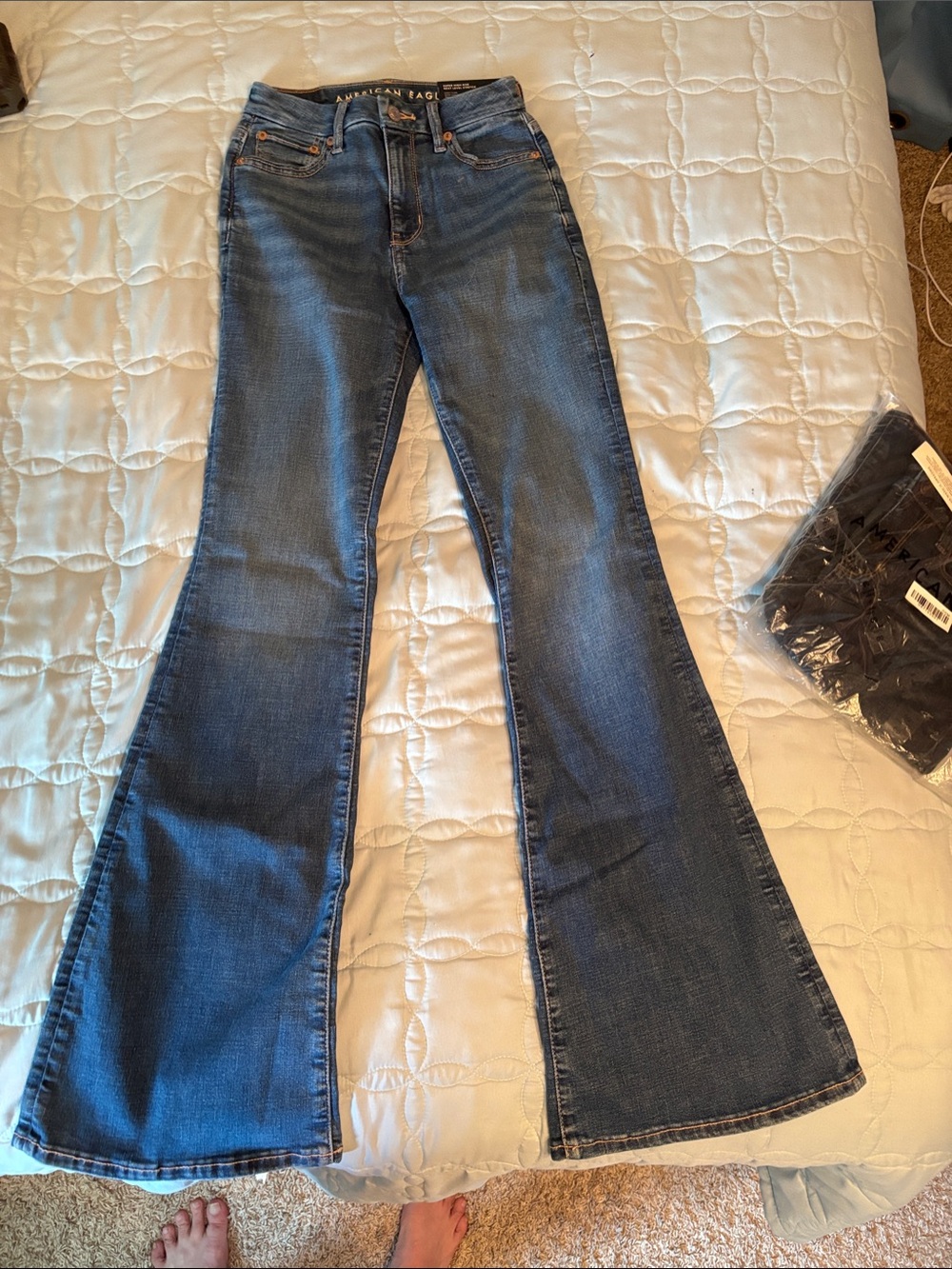 American Eagle Outfitters Dark Blue High-Rise Flare Jeans